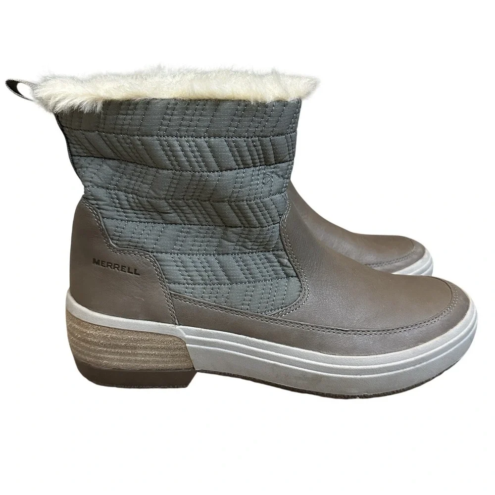 Merrell Womens 9 Haven Bluff Polar Waterproof Winter Boots Taupe Brown‎ Faux Fur